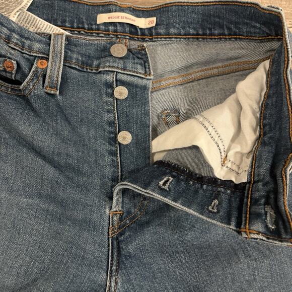 Levis Wedgie Straight Jeans | Women 28 X 27 | Raw Hem Button Fly High Rise Denim - Picture 9 of 11